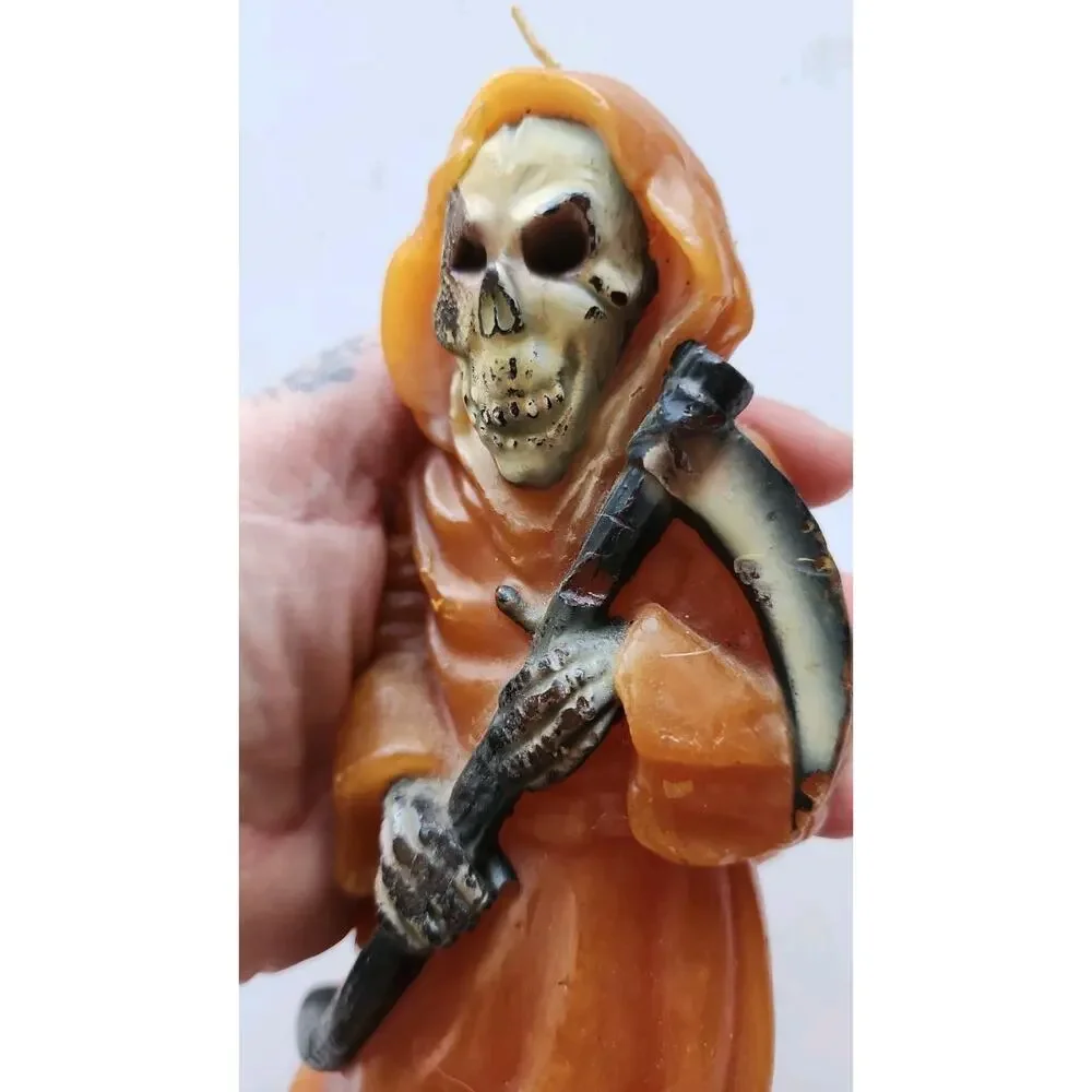 VNTG Grim Reaper Candle Orange Halloween Candle Garden Ridge Spooky Skull